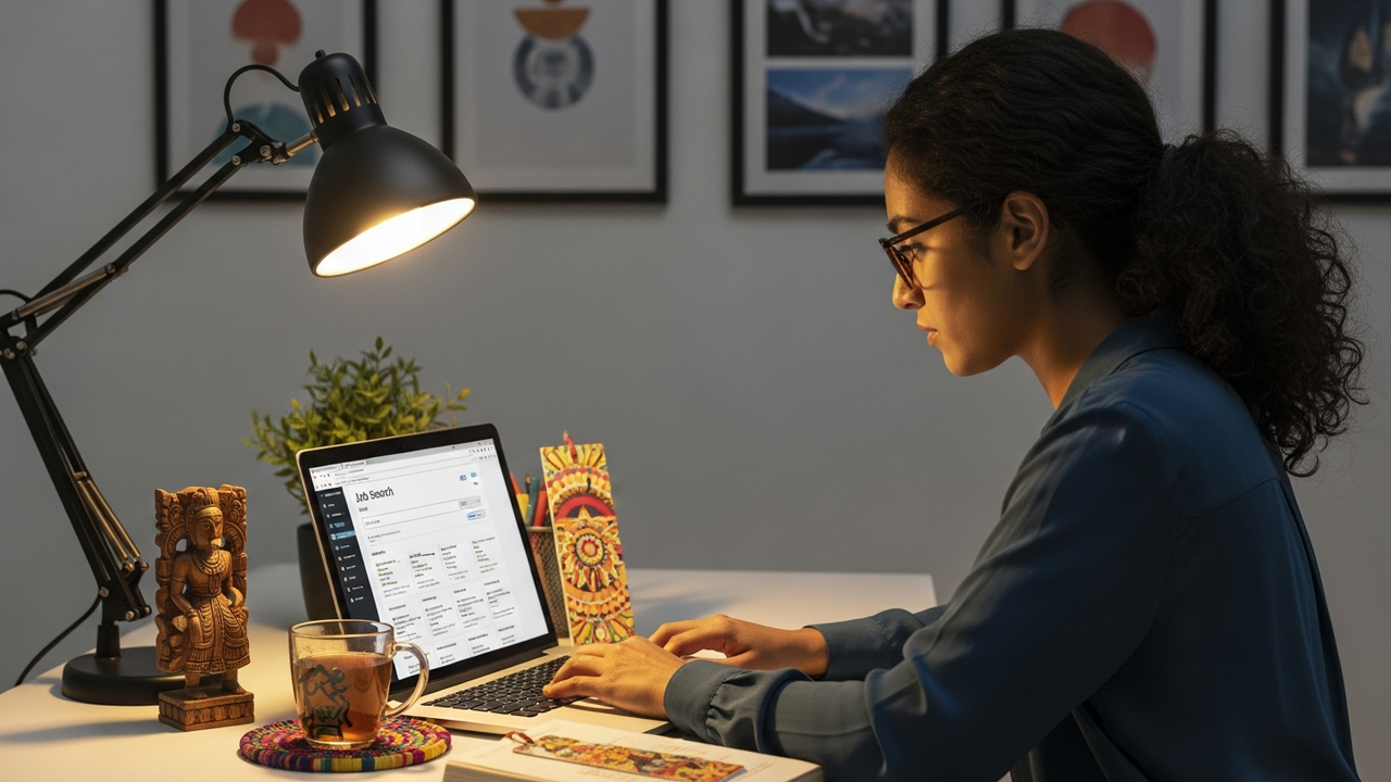 Candidate searching for jobs on a laptop