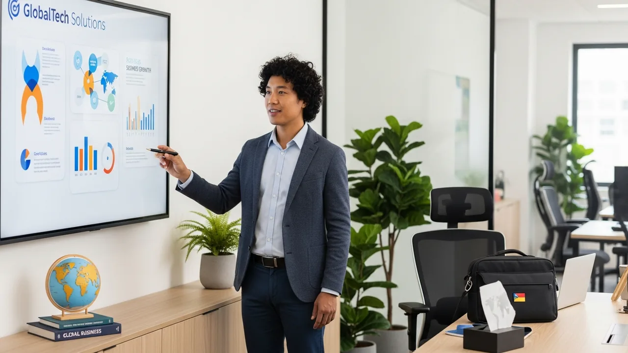 Professional presenting analytics in an office setting